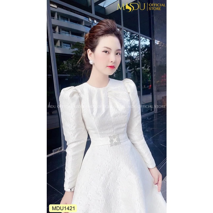 Đầm chất tafta gấm Nhật cao cấp, thiết kế bồng vai sang chảnh mã MDU1421- MDU COLLECTION [kèm ảnh thật]
