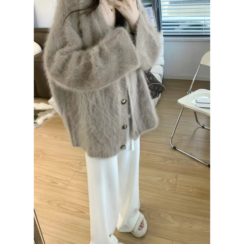 Áo Khoác Cardigan Dệt Kim Dáng Rộng Cổ Chữ V Chất Liệu Mềm Mại Thời Trang