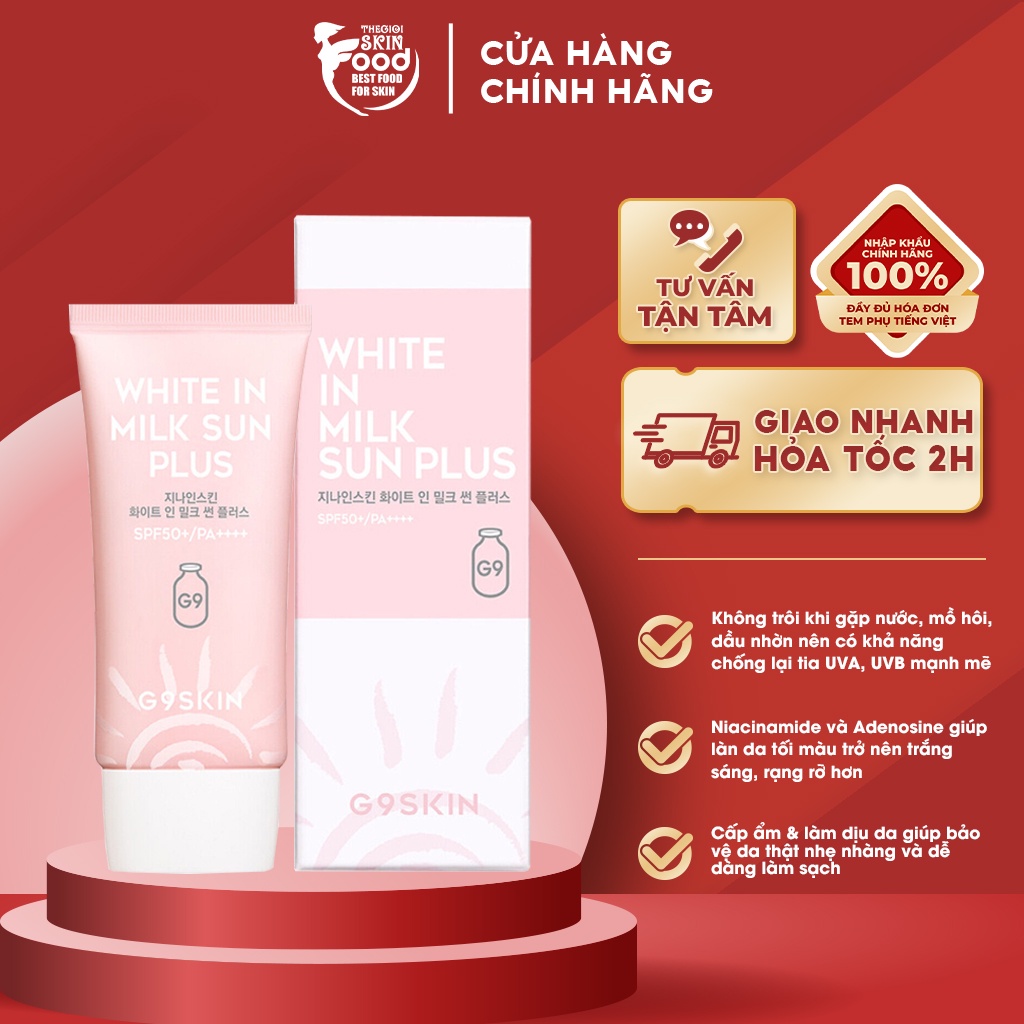 Kem Chống Nắng, Dưỡng Trắng Da G9Skin White In Milk Sun Plus SPF50+ PA++++ 40ml