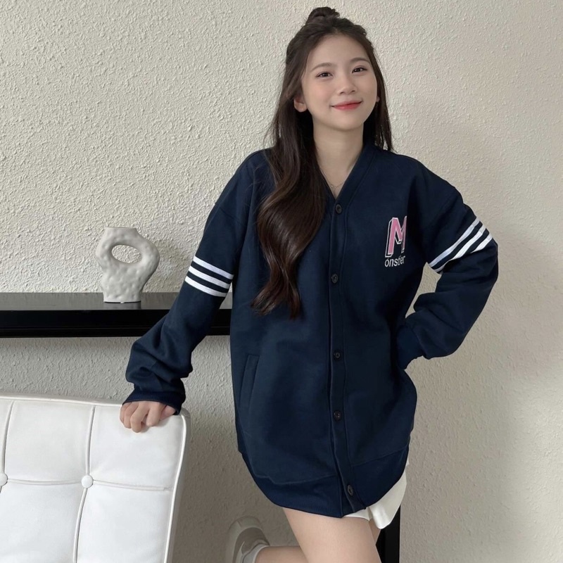 Áo Khoác Cardigan Thêu Chữ M & Hình In Dễ Thương Sau Áo - Monstier Oldschool Oversized Cardigan