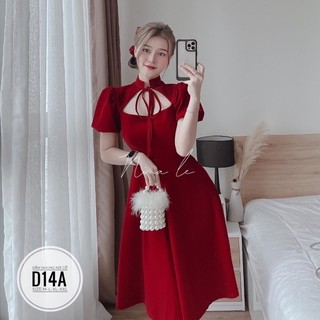 BIGSIZE Đầm nhung nơ cổ D14A