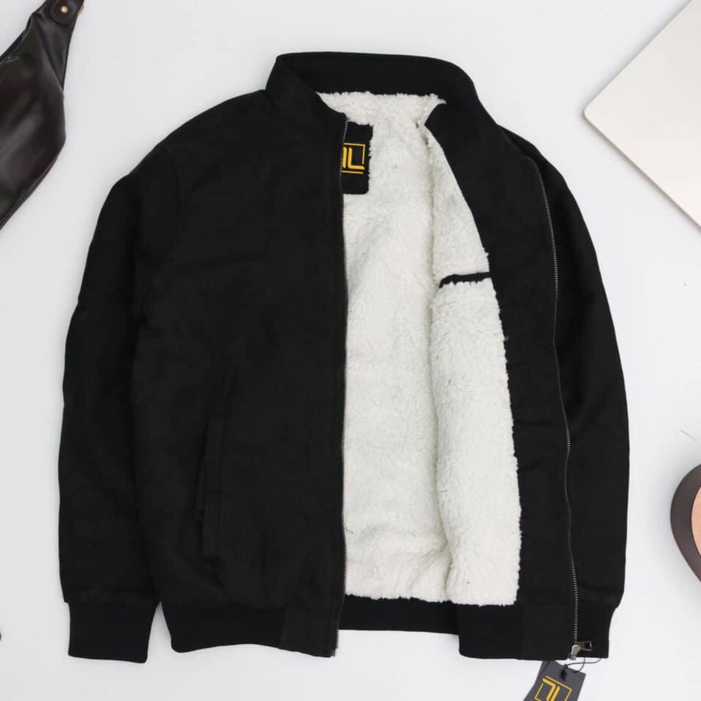 Áo khoác nam unisex áo khoác da lộn lót lông, lớp ngoài da lộn dầy đẹp, lông cừu bên trong mềm mịn cực ấm
