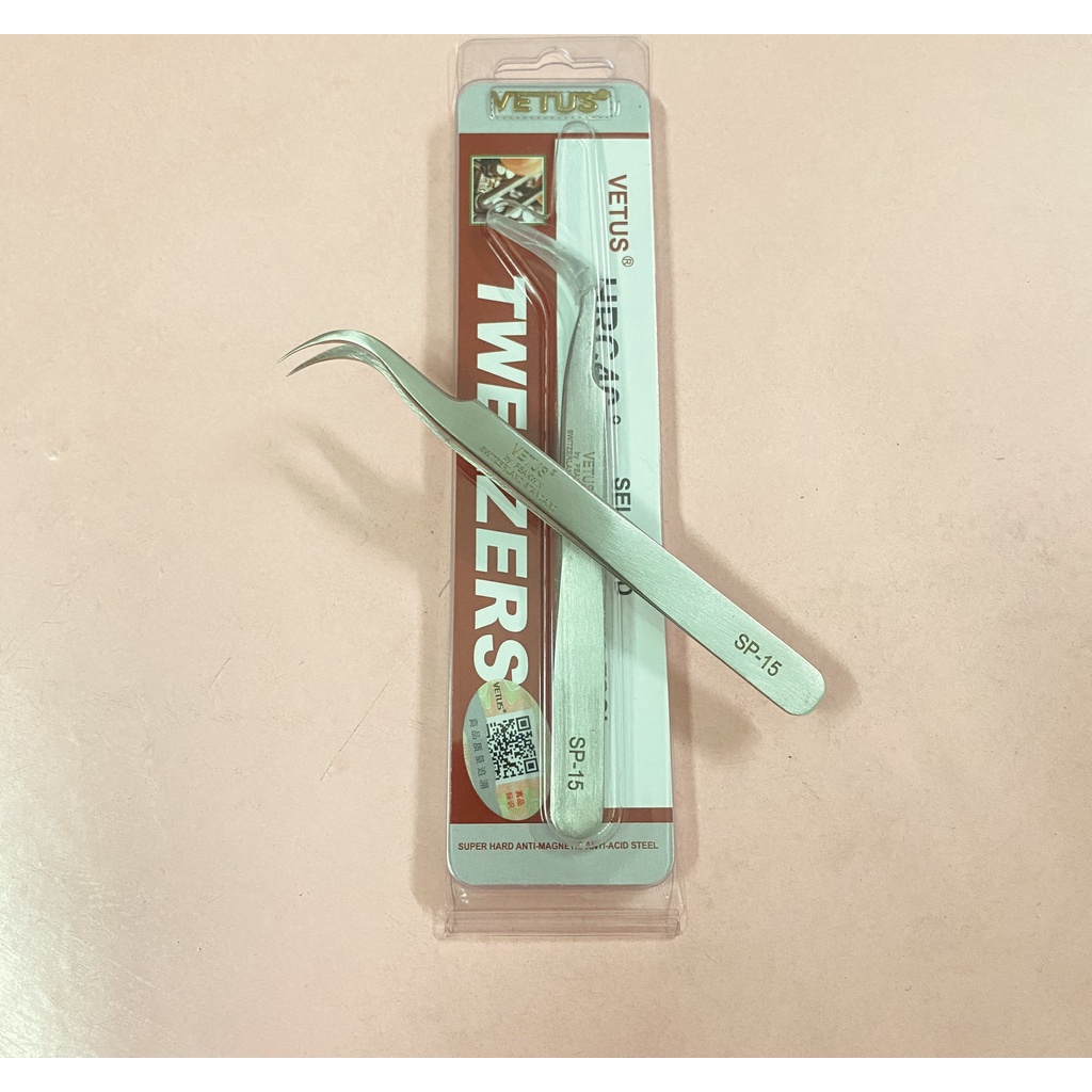 Nhíp Cao Cấp Chữ Nổi Tem Hãng Chuyên Dùng Cho Thợ Nhặt Lông Yến Vetus SP-15 Cong