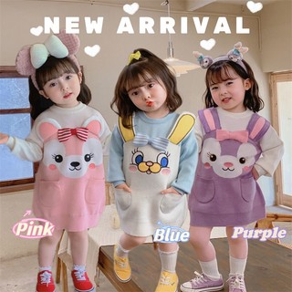Đầm cotton dệt kim in hoạt hình ngôi sao dew shellie hoa hồng thời trang cho bé gái