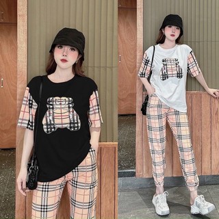 Sét bộ thun quần dài áo phom rộng thêu gấu bbr