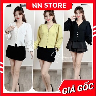 Áo kiểu công sở nữ chất vải mềm mịn tay phồng dài phối nút dễ thương Áo sơ mi công sở MT2021