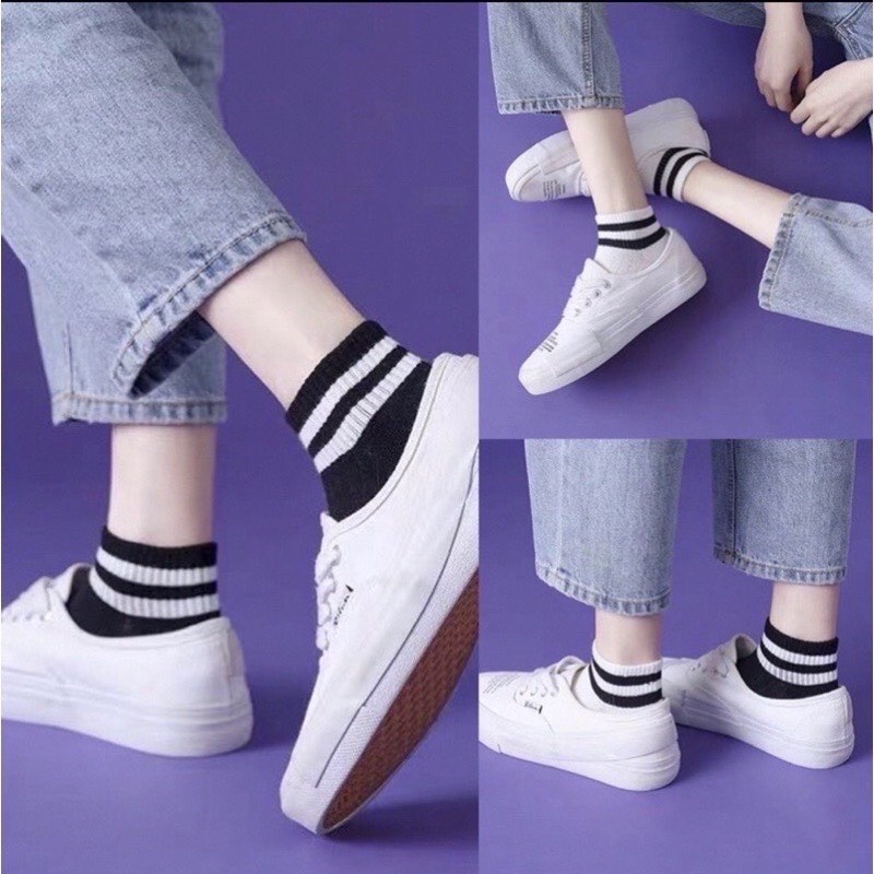 Set 5 đôi tất vớ Hàn Quốc sọc trắng đen