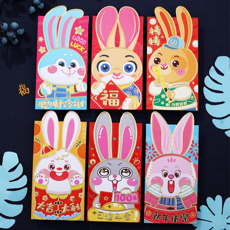 Set 6 Bao Lì Xì Hình Thỏ May Mắn Mừng Năm Mới 2023