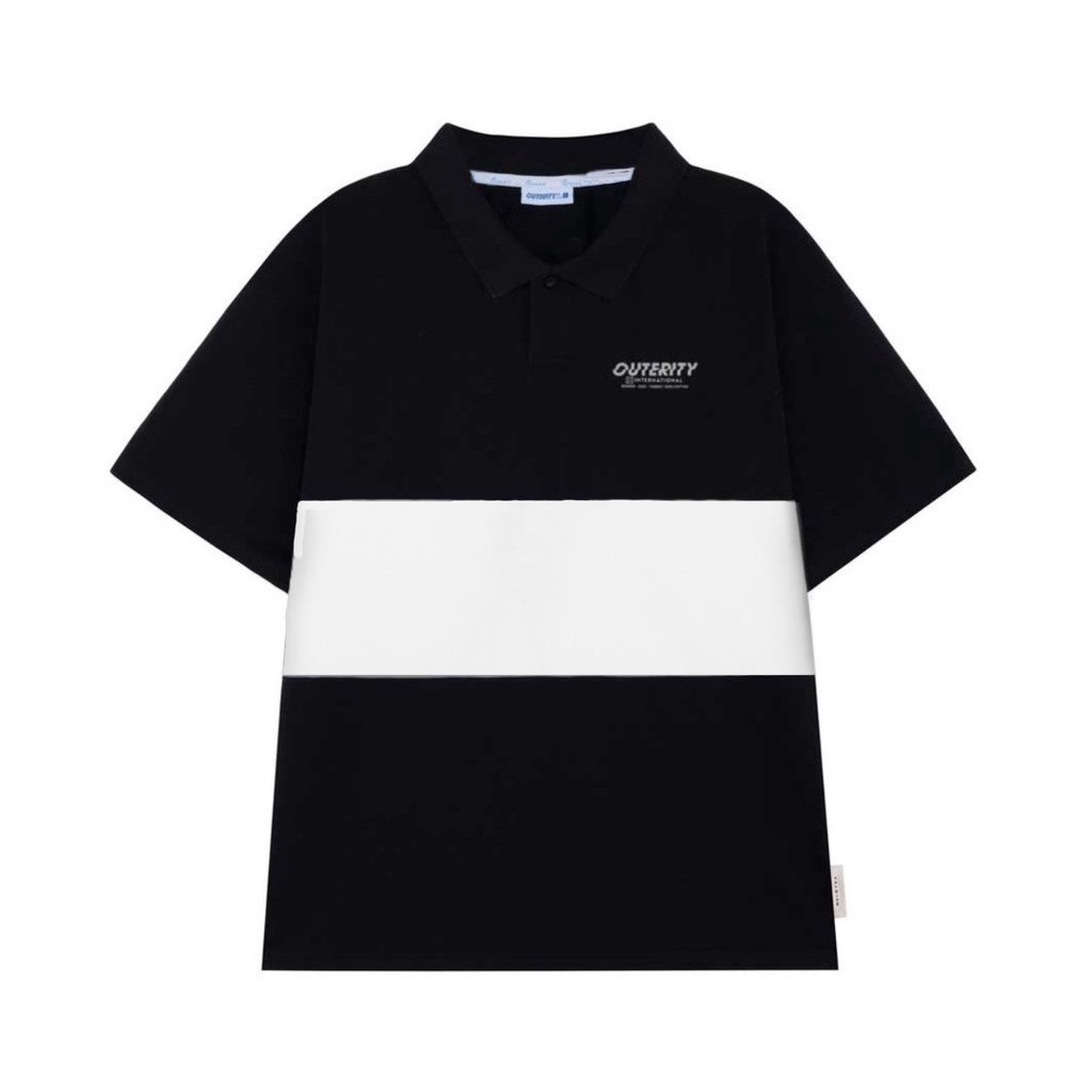 Áo polo nam nữ local brand unisex Outerity Cá Sấu Cross - Italics / Màu Trắng&Đen Localbrand Outerity