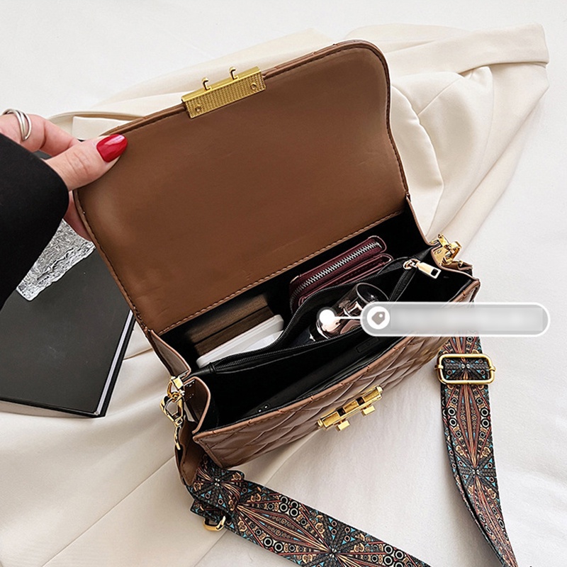 Túi Đeo Chéo Hình Vuông Nhỏ Thêu Họa Tiết Hình Thoi Phong Cách retro Cho Nữ