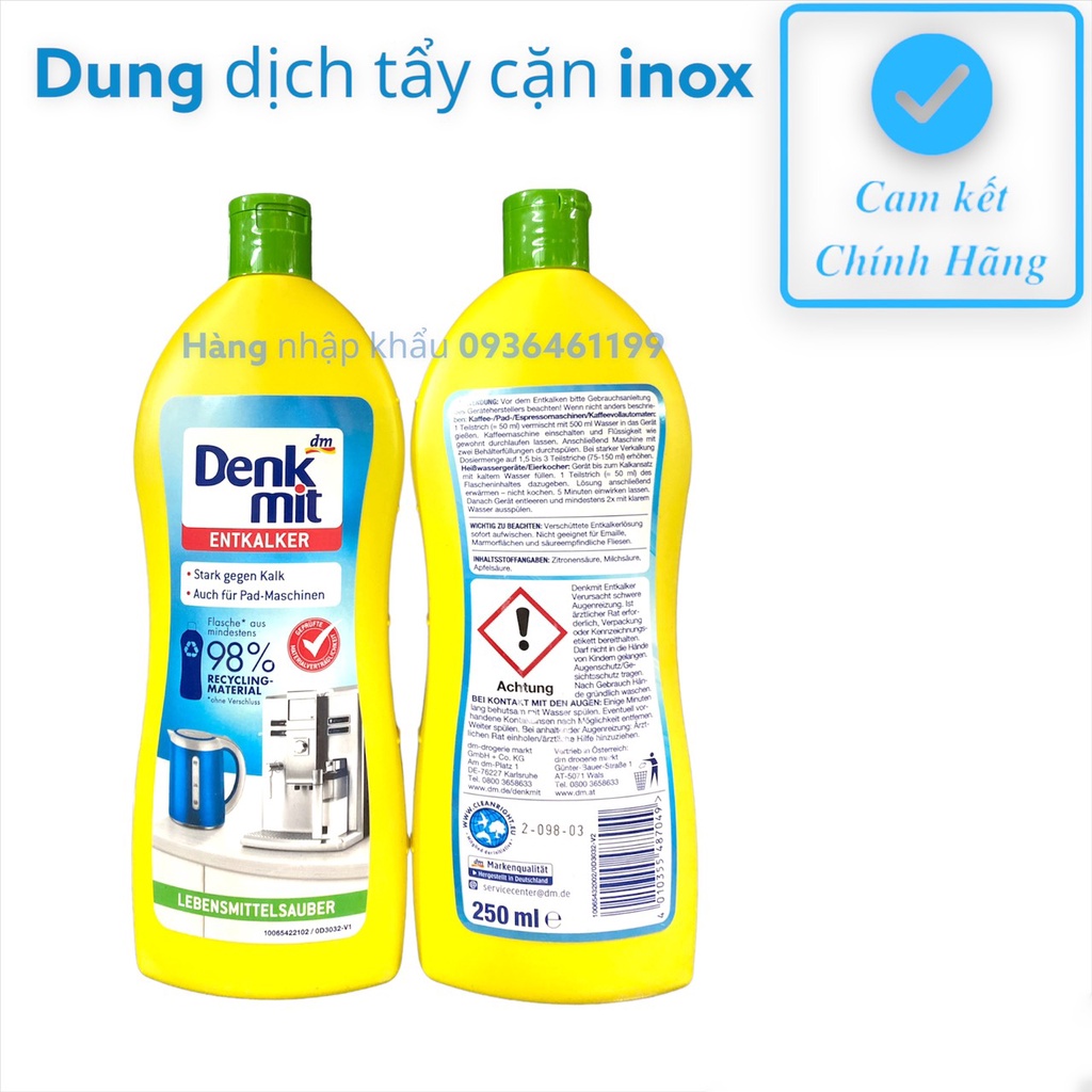 Chai Dung dịch tẩy cặn canxi cho ấm đun siêu tốc, bộ vòi sen, máy pha cà phê Denkmit 250ml Nội Địa Đức