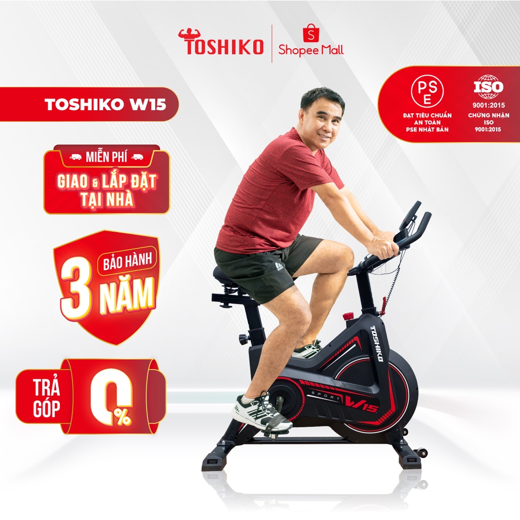 Xe đạp tập thể dục tại nhà Toshiko W15, khung xe thép chống rỉ, phanh từ êm ái không gây ồn