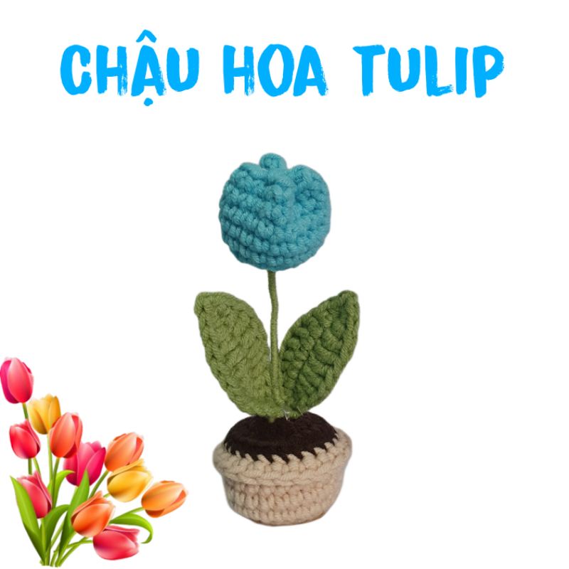 Chậu hoa len mini trang trí bàn học, quà tặng