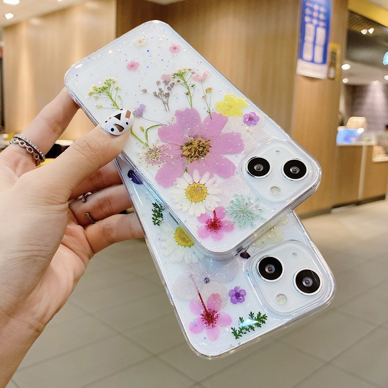 Ốp Điện Thoại TPU Cứng Họa Tiết Hoa Lấp Lánh Cho iPhone 14 13 12 11 Pro Max Mini XS XR X 8 7 6 6S Plus + SE 2020