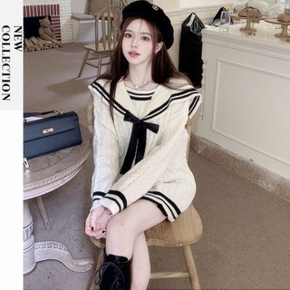 Áo sweater cổ hải quân phong cách preppy ngọt ngào dễ thương thời trang thu đông cho nữ