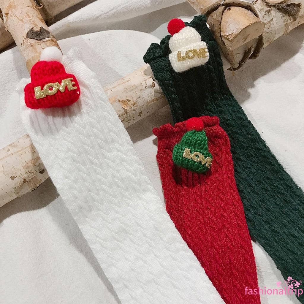 3 Đôi Vớ Dài Qua Gối Họa Tiết Hoạt Hình Ông Già Noel Dễ Thương Cho Bé Gái