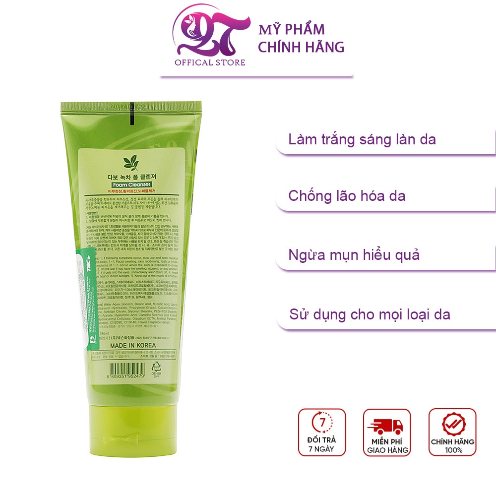 Hàng chính hãng: Sữa rửa mặt trà xanh Dabo Green Tea Foam Cleanser 180ml