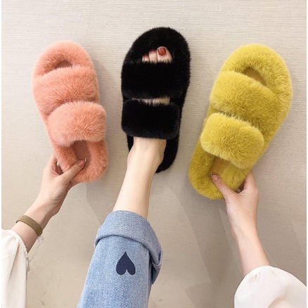 dép lông full lông quai ngang đế cao 2 phân - sz36 - 37 - 38