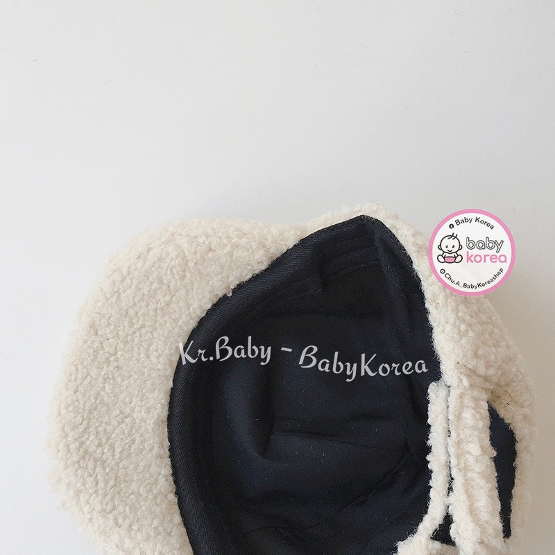 Mũ lưỡi trai lông ấm áp tai gấu quai dán made in Korea cho bé 1-5 tuổi thời trang trẻ em BABYKOREA