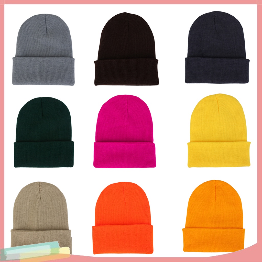 Mũ len trùm đầu dáng tròn màu trơn thời trang