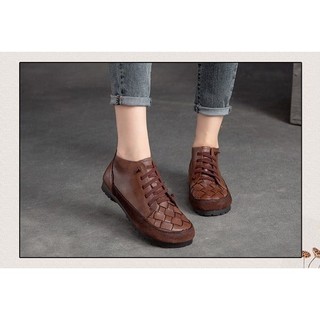 G113-Giày Handmade Retro Cột Dây Viền Da Lộn
