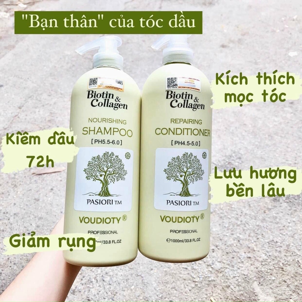 Cặp Dầu Gội Xả Biotin Collagen Xanh Lá Phục Hồi Kiềm Dầu 500-1000ML