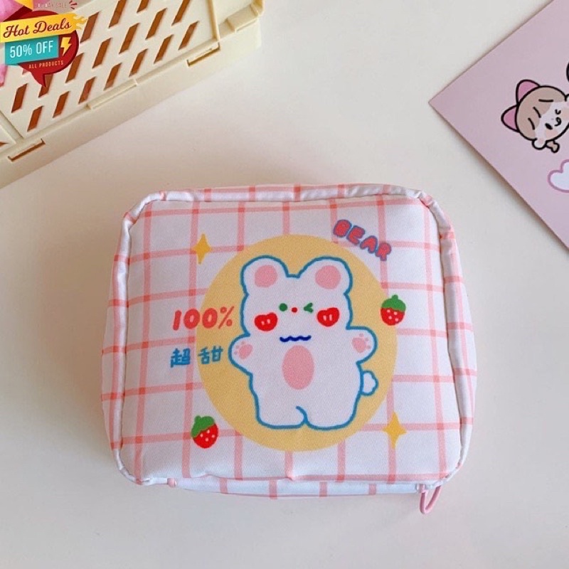 Túi ví đa năng đựng đồ cá nhân - đồ make up hình caro cute