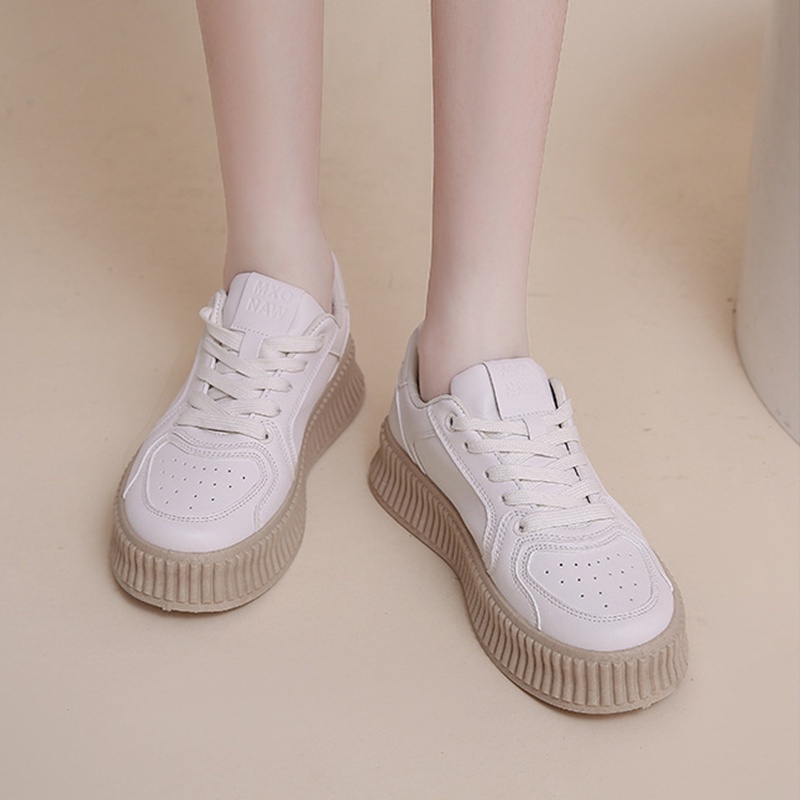 Giày Thể Thao Nữ Đế Cao Da Mềm Êm Thích Hợp Đi Học, Đi Làm, Chơi Màu Trắng GiayBOM GB Classics B1817