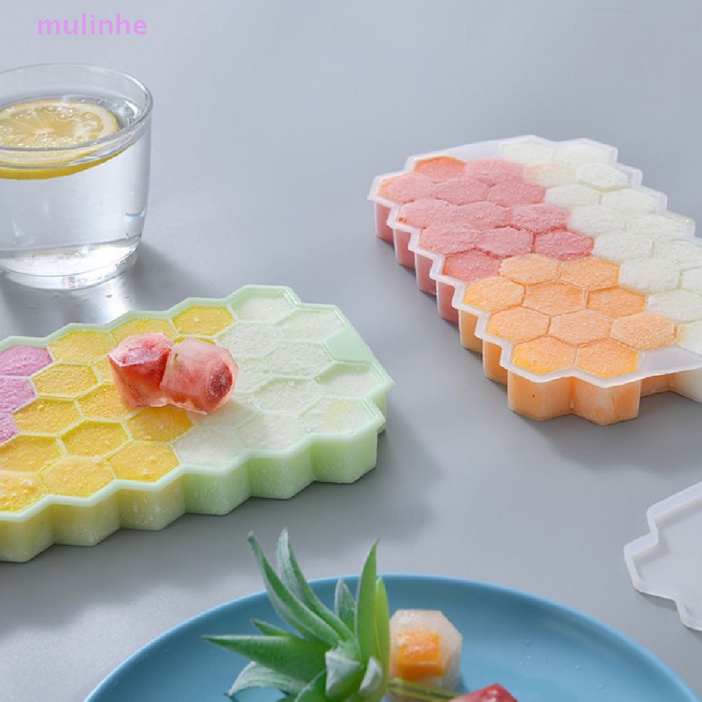 Khuôn Làm Đá Viên Bằng Silicon Hình Tổ Ong Có Nắp Đậy DIY