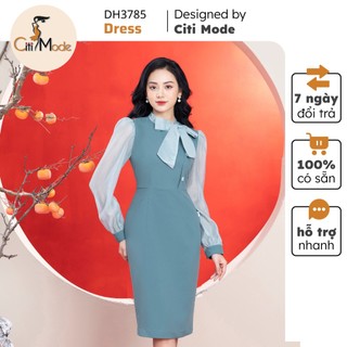 Đầm công sở CITI MODE FASHION thiết kế dáng ôm xanh phối tay voan DH3785