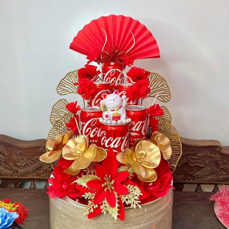 set trang trí tháp nước bánh kẹo lễ tết đầy đủ phụ kiện theo ảnh