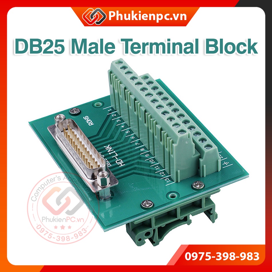 Đầu nối COM DB25 LPT Male Terminal Block vặn vít, cài thanh ray. cho máy CNC, LPT công nghiệp, Chân cắm Cáp COM DB25 Đực