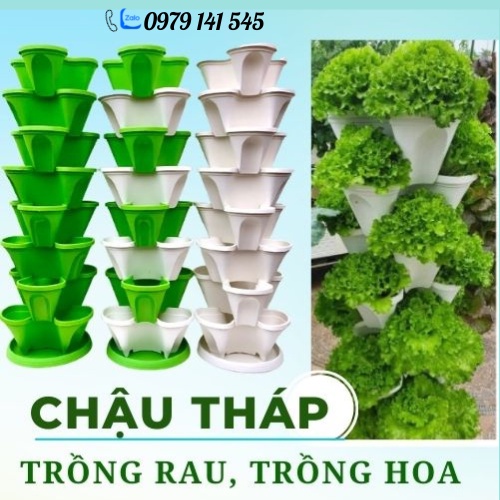 (5 tầng)Chậu Tháp Trồng Rau, Trồng Hoa Phụ Kiện Chậu Tháp - Nhựa cao cấp, an toàn, tiết kiệm không gian