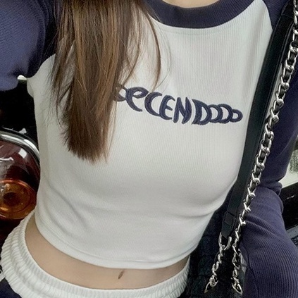 Áo thun ZHELIHANGFEI tay dài cổ tròn ôm dáng vừa vặn trẻ trung dành cho nữ