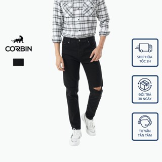 (Giá xả kho) Quần jean đen nam co giãn 50-85kg, quần bò đen nam Corbin rách gối hàng VNXK đẹp