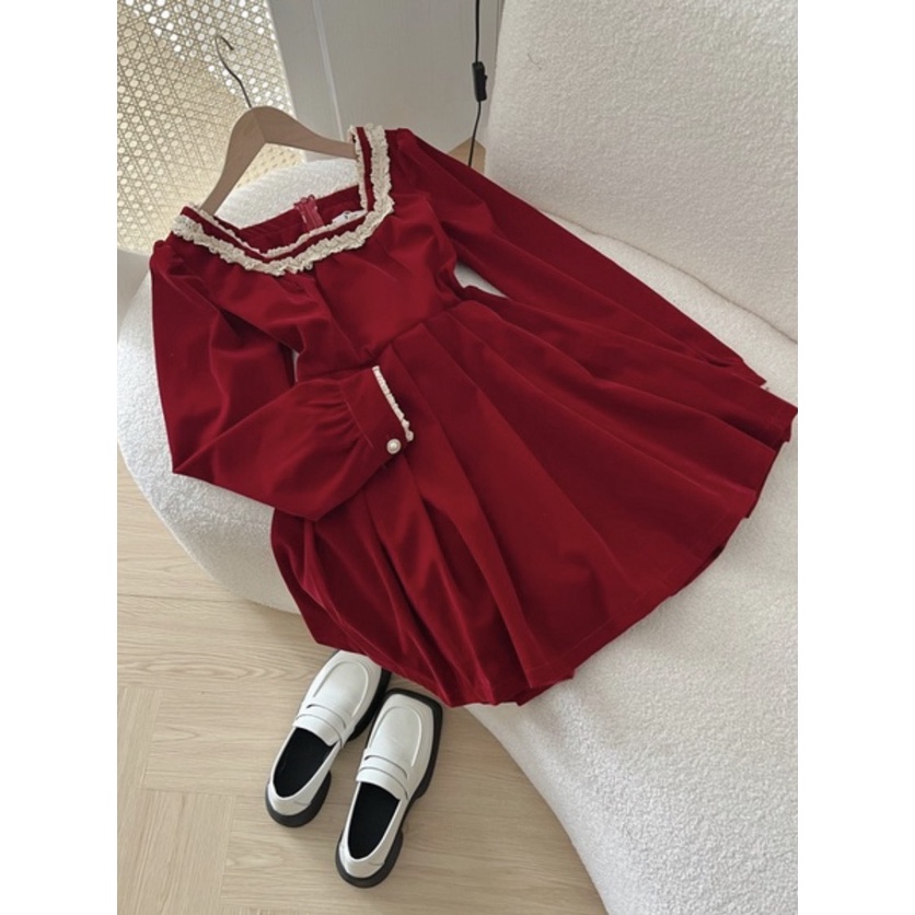 Váy nhung - Váy dự tiệc phong cách tiểu thư vừa nhẹ nhàng vừa tôn dáng, Phù hợp cho mùa Tết và Noel sắp tới HK Shop9720