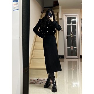 Set váy dạ 2 chi tiết dáng dài tiểu thư