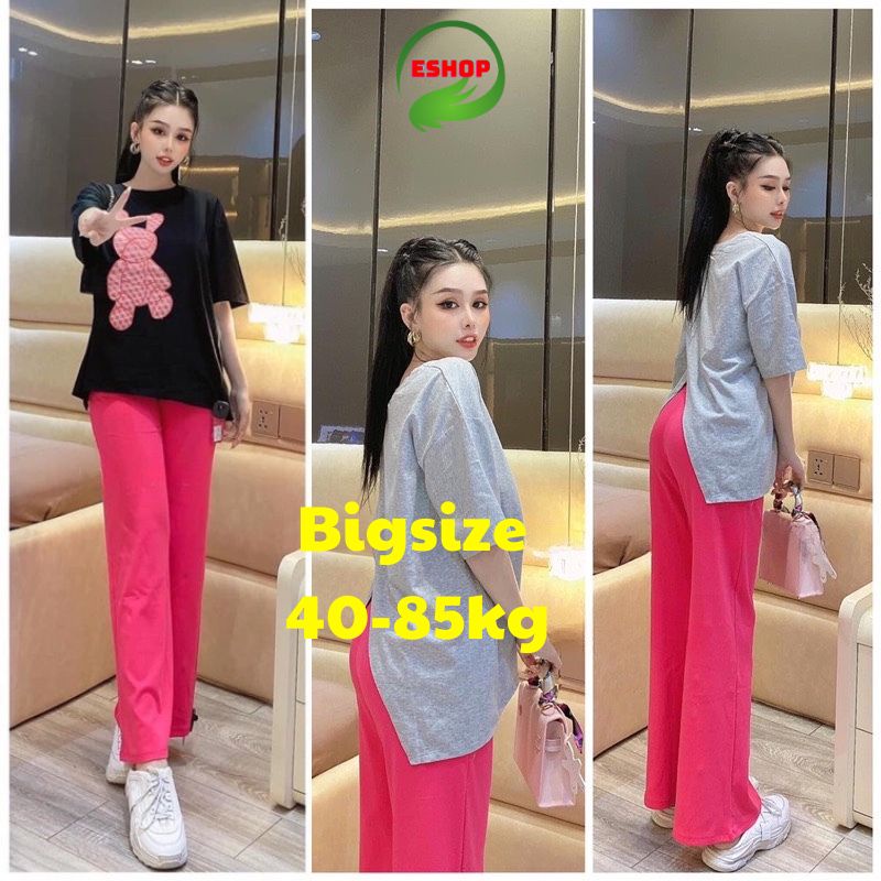 Đồ bộ nữ bigsize quần ống suông nữ cạp cao áo chéo sau lưng ESHOP Đồ bộ mặc nhà quần thun gân form rộng tay lửng DB237