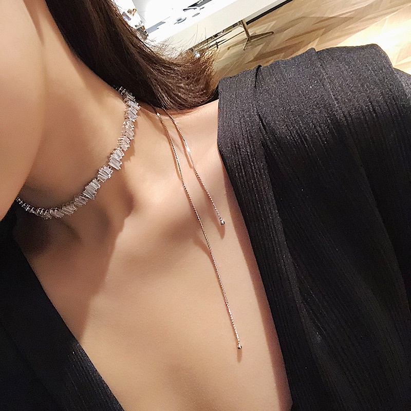 Dây chuyền choker hạt đá dài cao cấp