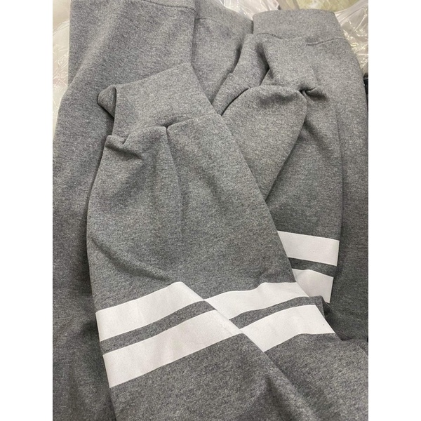 Áo Khoác Cardigan Màu Xám Viền Trắng 2 Sọc tay Cúc Cài chất Nỉ bông