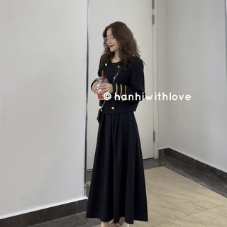 Dạ tweed đen viền vàng