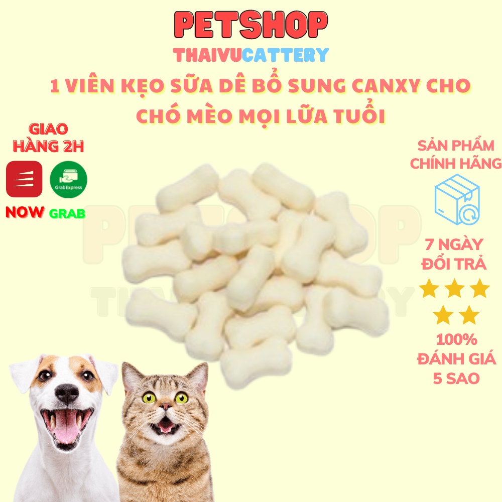 1 viên kẹo xương sữa dê bổ sung canxi cho chó, mèo, hamster