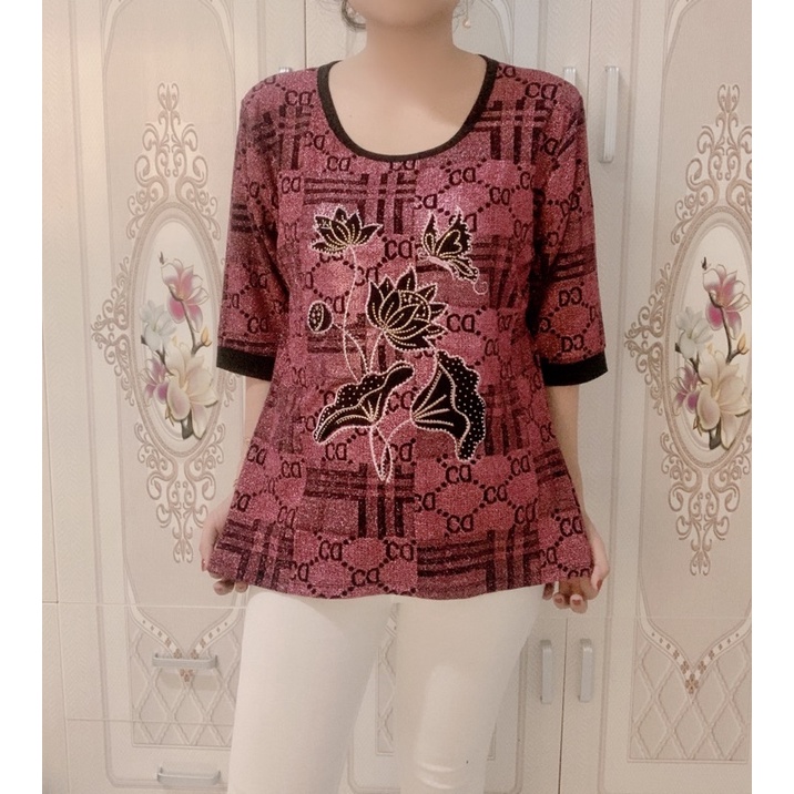 Áo Nữ Trung Niên Thun Nhũ Dệt Kim Hoa Thêu Cao Cấp⚡️Giá Sỉ💧size 52_68kg