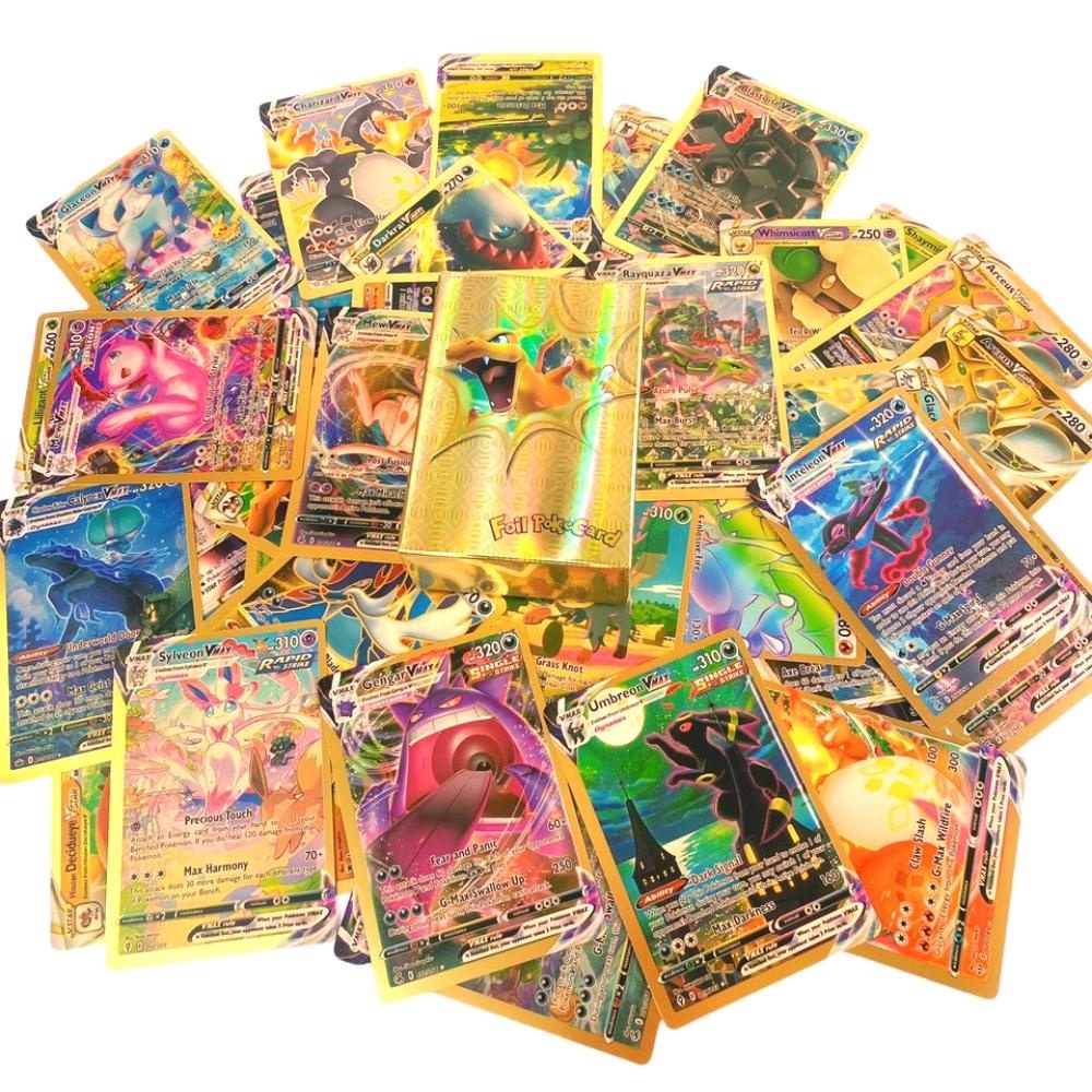 Bộ sưu tập thẻ bài Pokemon kim loại mạ vàng, bạc cao cấp 27 lá, 55 lá, 110 lá, 150 lá Vmax GX (Mẫu mới nhất)