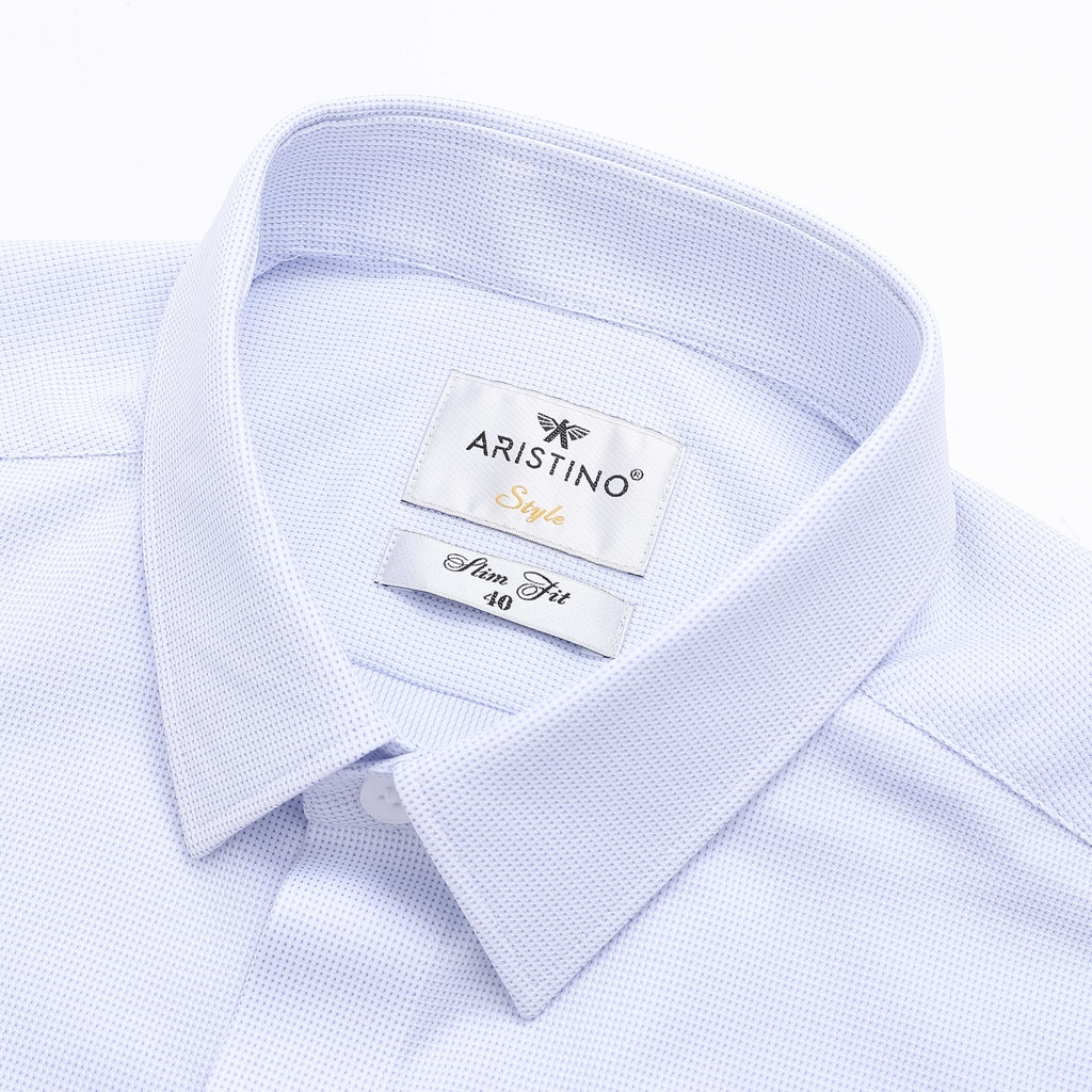 Áo sơ mi nam ngắn tay ARISTINO họa tiết trắng dệt dobby xanh tinh tế, lịch lãm - 1SS123S2
