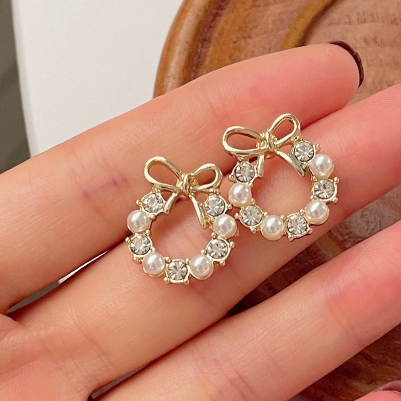 Bộ Khuyên Tai Đính Đá Pha Lê Và Nơ Nhỏ Xinh Thời Trang Dự Tiệc Cho Bạn Gái JP6