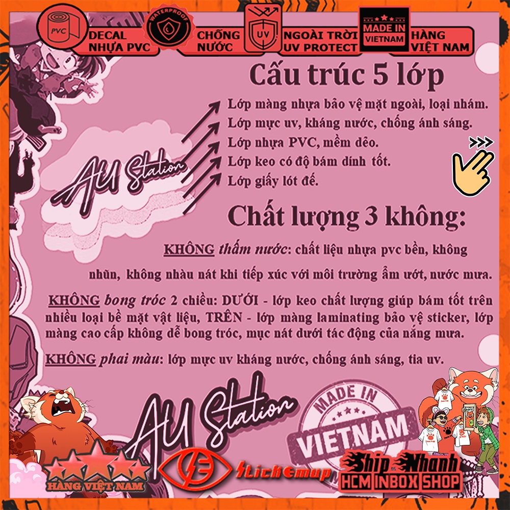 Sticker Hình dán chủ đề Gấu Trúc Đỏ Red Panda - Hàng VN, chất liệu decal nhựa pvc, không thấm nước, dán xe, nón bh, vali