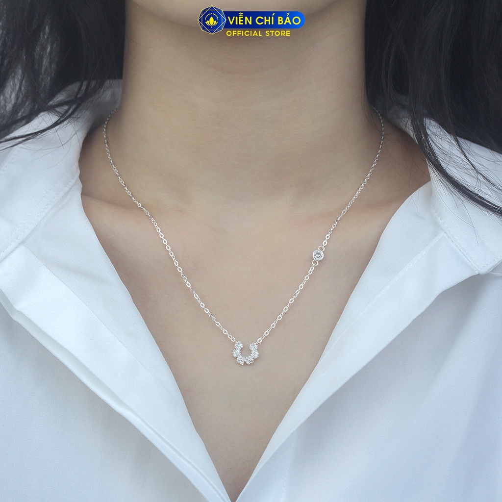 Dây chuyền bạc nữ dải hoa chữ U đính đá chất liệu bạc 925 thời trang phụ kiện trang sức Viễn Chí Bảo D400881