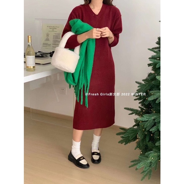 Váy len cổ tim hàng đẹp Fresh