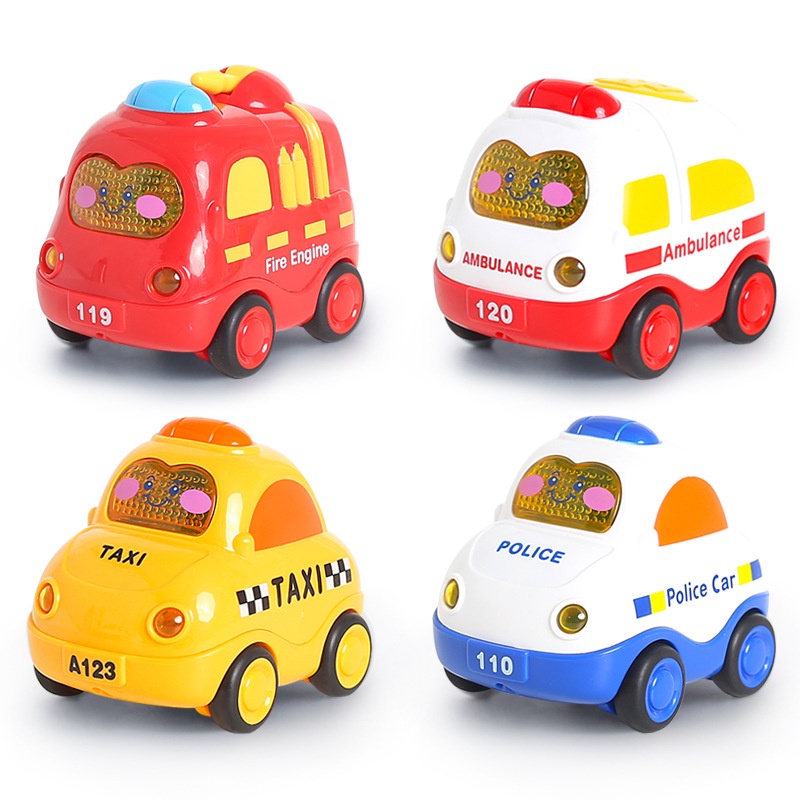 Ô tô đồ chơi quán tính chạy đà có nhạc có đèn gồm các xe cảnh sát, taxi
